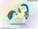 A colorful image of Coco, the Tandy-RadioShack Color Computer-themed pony, happily carrying a messenger bag.  This drawing was created for the Glenside Color Computer Club's 23rd Annual "Last" Chicago CoCoFEST convention.