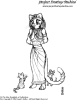 A sketch of the Ancient Egyptian cat goddess Bast standing and watching as some adorable kittens play at her feet.