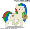 A vector image of Coco, the Tandy-RadioShack Color Computer-themed pony, happily carrying a messenger bag.