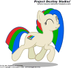 A vector image of Coco, the Tandy-RadioShack Color Computer-themed pony, happily trotting with a smile.